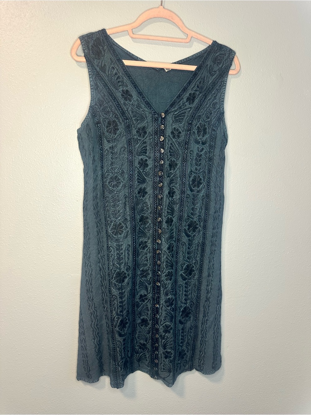 Vintage 90s Embroidered Floral Button Front Dress